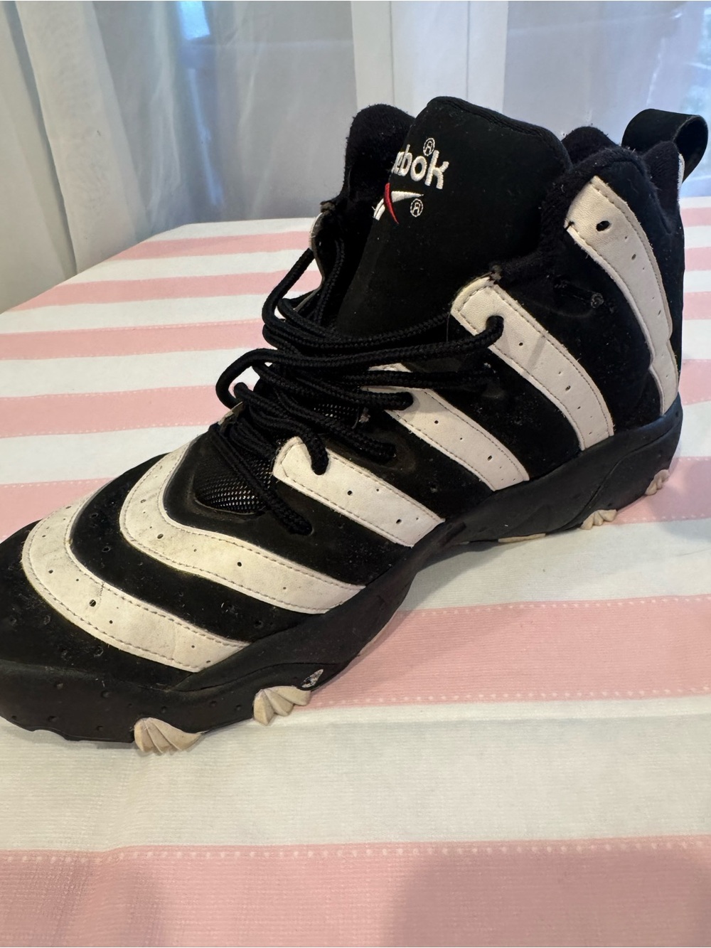 Reebok Frank Thomas Big Hurt Men's 12 Black w White Stripe Zebras - Picture 3 of 15